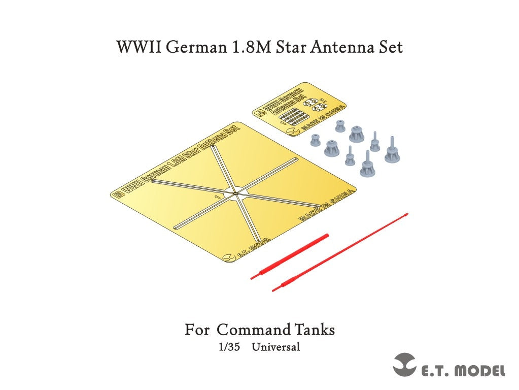 Ensemble d'antennes en étoile allemandes de 1,8 m pour maquette ET Model P35-271 de la Seconde Guerre mondiale, échelle 1/35