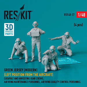 RESKIT RSF48-0027 Maillot vert (moderne) (position gauche par rapport à l&amp;#39;avion) ​​Équipes de catapultage et de brin d&amp;#39;arrêt, personnel de maintenance de l&amp;#39;escadre aérienne, personnel de contrôle qualité de l&amp;#39;escadre aérienne (4 pièces) (Impression 3D) 1/48