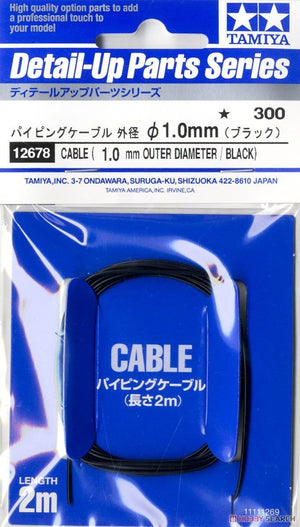 Câble Tamiya 12678, diamètre extérieur 1,0 mm, noir, longueur 2 m