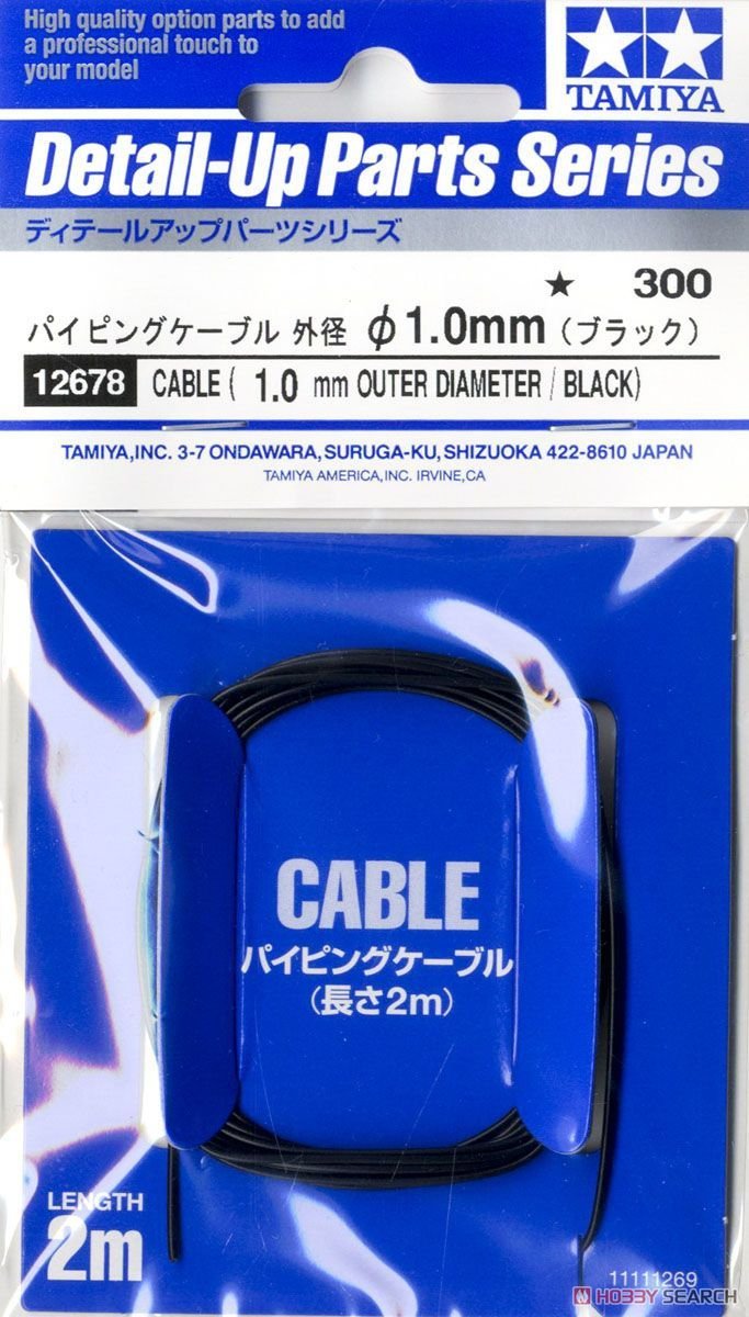 Câble Tamiya 12678, diamètre extérieur 1,0 mm, noir, longueur 2 m