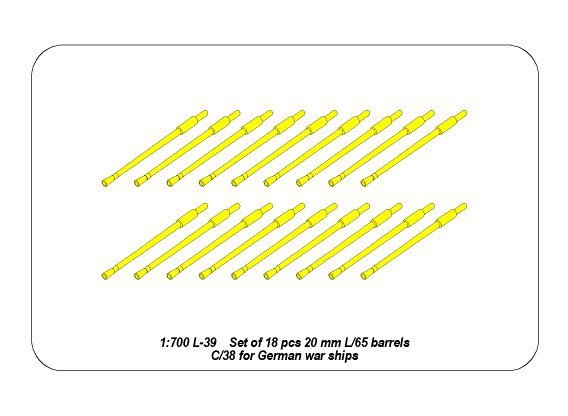 Aber 1/700L-39 Ensemble de 18 canons de 20 mm L/65 C/38 pour navires de guerre allemands 1/700 – image 4