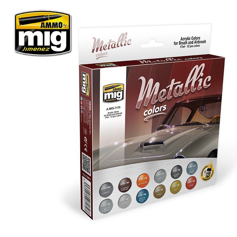 AMMO de Mig Jimenez 7175 COULEURS MÉTALLIQUES ENSEMBLE (12x17ml)