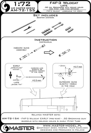 Maquette Master AM-72-155 F4F-3 Wildcat LATE - Mitrailleuses Browning .50 avec orifices de radiateur ronds et deux versions du tube de Pitot 1/72 – image 4