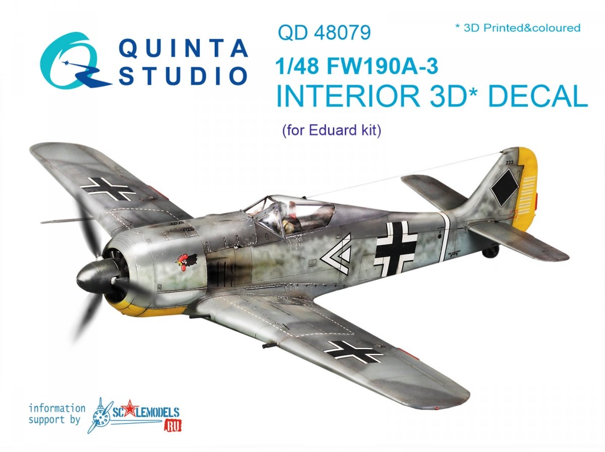 Intérieur imprimé en 3D et coloré sur papier décalcomanie Quinta Studio QD48079 FW 190A-3 (pour kit Eduard) 1/48