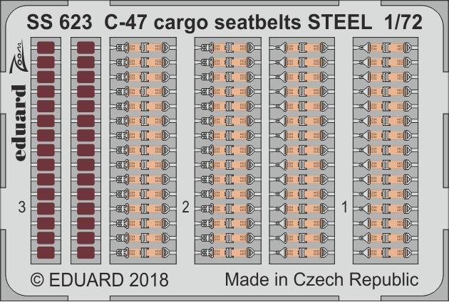 Ceintures de sécurité cargo Eduard SS623 C-47, acier, Hobby Boss, échelle 1/72