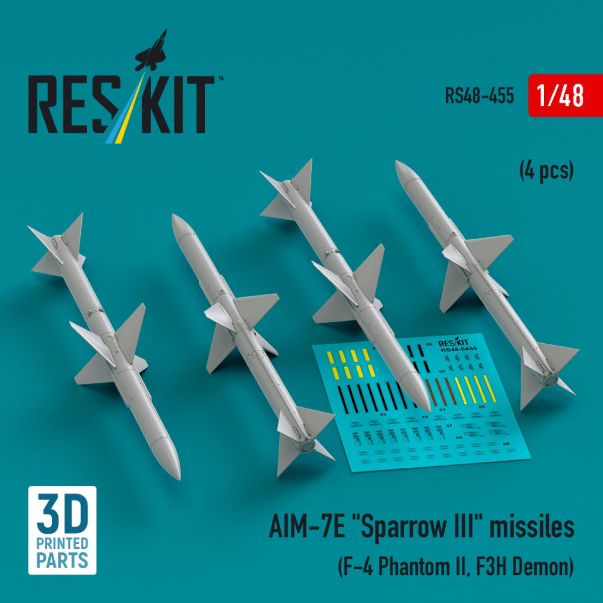 Missiles RESKIT RS48-0455 IM-7E « Sparrow III » (4 pièces) (Impression 3D) 1/48