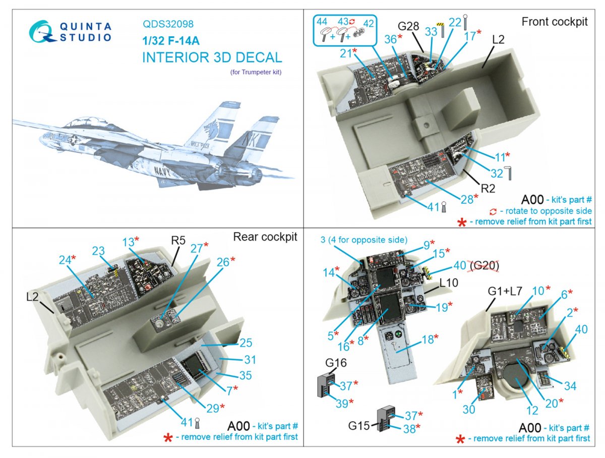 Intérieur imprimé en 3D et coloré pour F-14A (Trumpeter) - Quinta Studio QDS-32098 (petite version) 1/32 – Bild 2