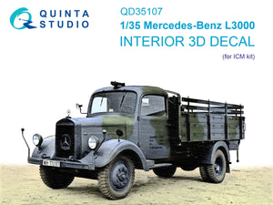Intérieur imprimé en 3D et coloré sur papier décalcomanie (ICM) Quinta Studio QD35107 Mercedes-Benz L3000 à l&amp;#39;échelle 1/35