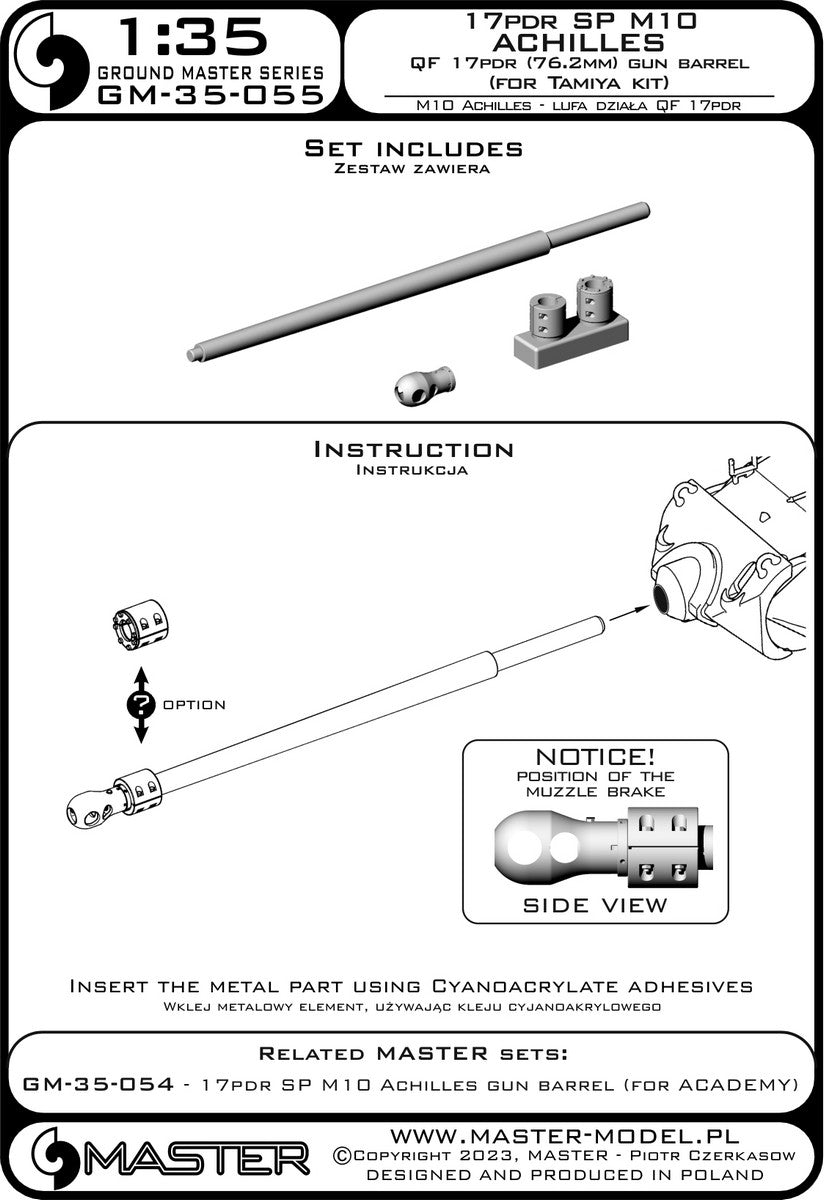Canon de 17 livres Master GM-35-055 SP M10 « Achilles » - QF (76,2 mm) (pour maquette Tamiya) au 1/35 – immagine 3