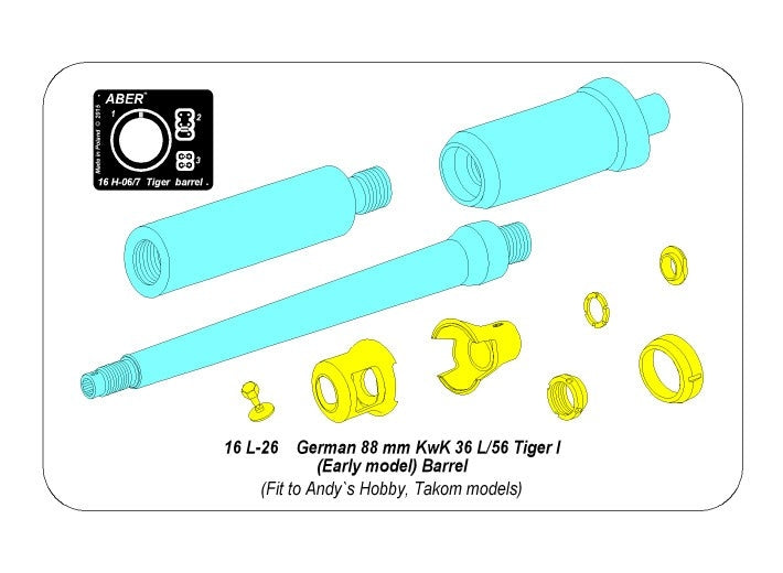 Canon Aber 16L-26 de 8,8 cm KwK 36/56 pour Tiger I (version initiale) (Andy's Hobby/Takom) 1/16 