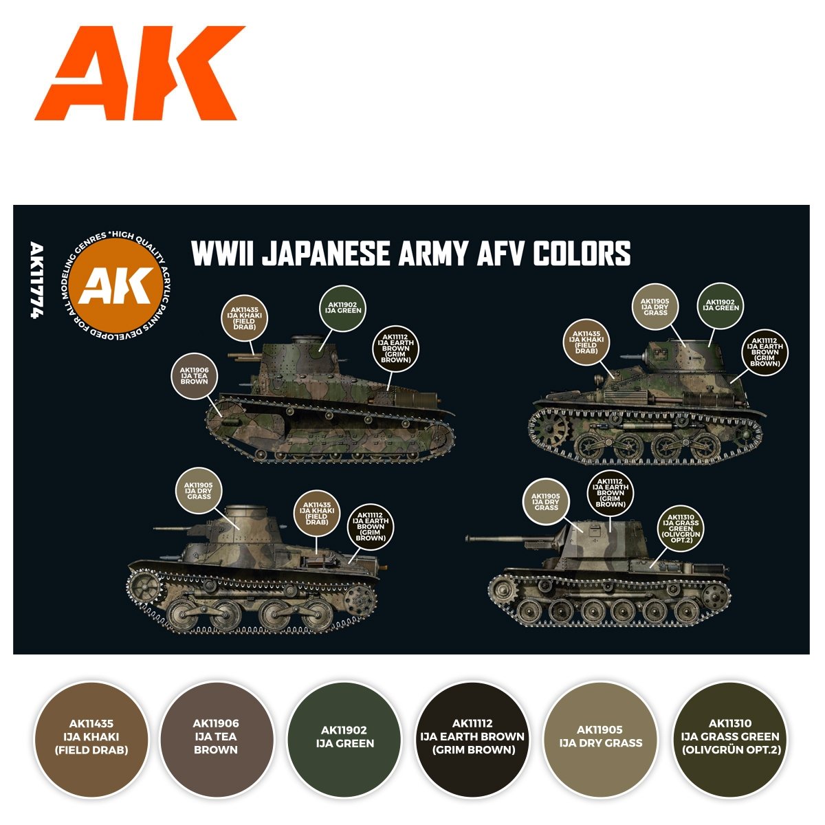 AK Interactive AK11774 Couleurs des véhicules blindés de l&amp;#39;armée japonaise de la Seconde Guerre mondiale 6x17 ml – image 2