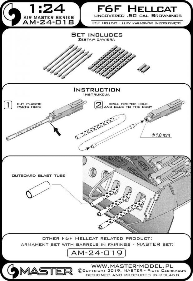 Master AM-24-018 F6F Hellcat - armement initial (mitrailleuses Browning de calibre .50 avec radiateur perforé) 1/24 – Bild 5