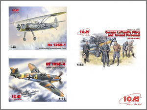 ICM DS4801 Aérodrome de la Luftwaffe de la Seconde Guerre mondiale (Messerschmitt Bf-109F-4, Henschel Hs-126 B-1, pilotes et sol allemands de la Luftwaffe) 1/48 – image 2