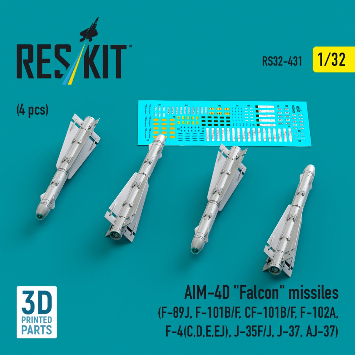 Missiles AIM-4D « Falcon » RESKIT RS32-0431 (4 pièces) (Impression 3D) 1/32 – image 2