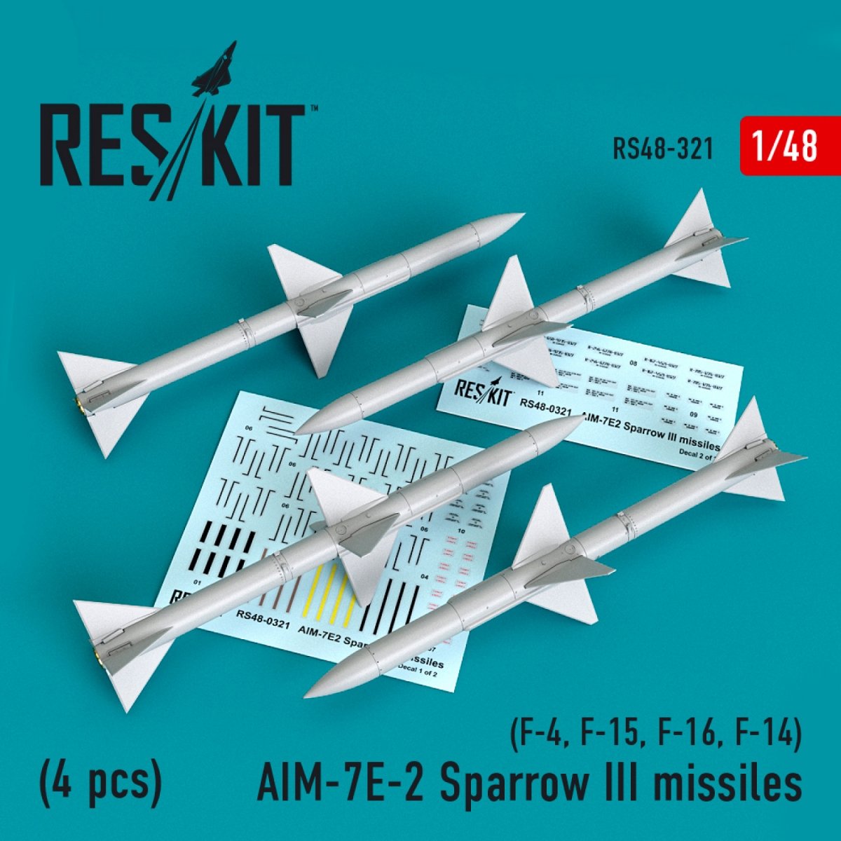 RESKIT RS48-0321 MISSILES AIM-7E-2 SPARROW III (4 PIÈCES) 1/48