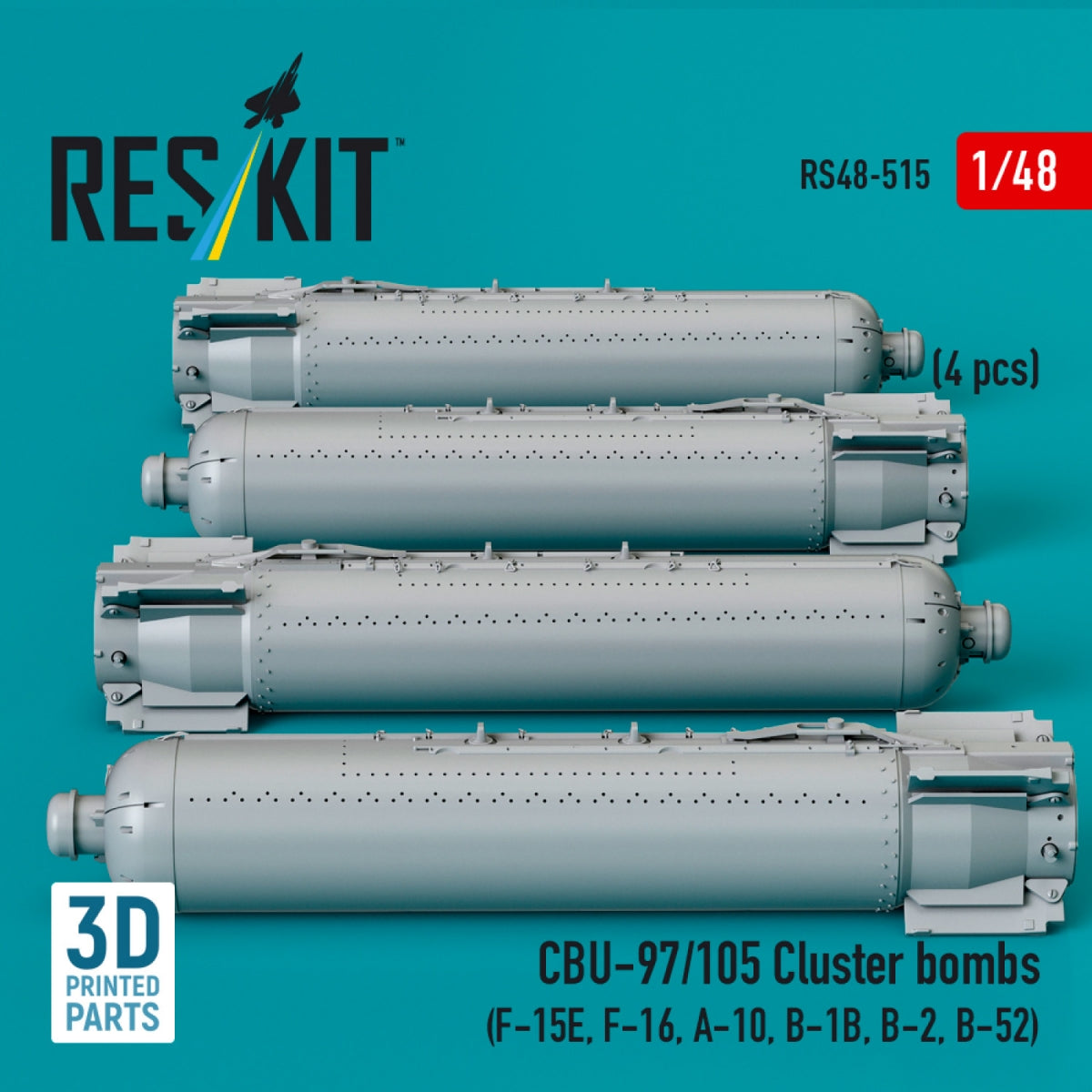 RESKIT RS48-0515 Bombes à fragmentation CBU-97/105 (4 pièces) (Impression 3D) 1/48  – Bild 2