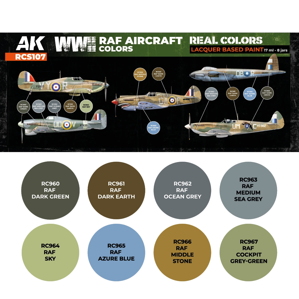 AK Interactive RCS107 Couleurs des avions de la RAF de la Seconde Guerre mondiale 8x17ml – immagine 2
