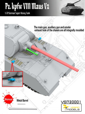 Maquette Vespid Models VS720001 Pz.Kpfw. VIII Maus V2 Char super-lourd allemand 1/72 – Bild 4