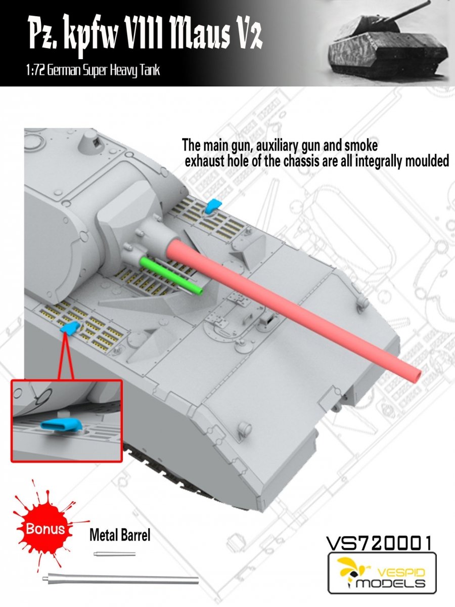 Maquette Vespid Models VS720001 Pz.Kpfw. VIII Maus V2 Char super-lourd allemand 1/72 – Bild 4