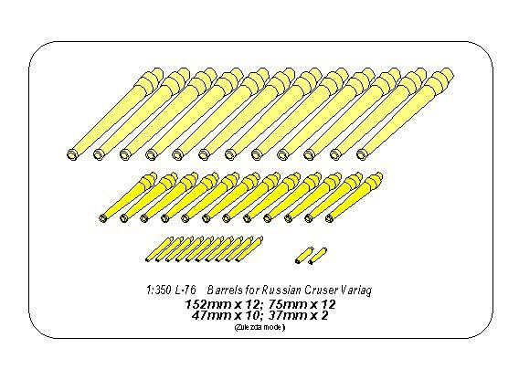 Ensemble de canons Aber 350L-76 pour croiseur russe « Varyag » : 152 mm x 12 ; 75 mm x 12 ; 47 mm x 10 ; 37 mm x 2 (1/350)