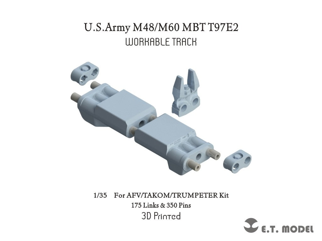 Chenilles fonctionnelles ET Model P35-074 pour char de combat principal M48/M60 de l&amp;#39;armée américaine (T97E2) (impression 3D) pour maquette AFV/TAKOM/TRUMPETER au 1/35