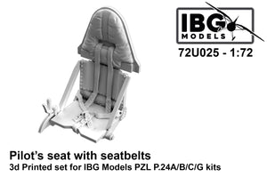 Siège pilote IBG 72U025 avec ceintures de sécurité pour PZL P.24A/B/C/G - Kit imprimé en 3D à l&amp;#39;échelle 1/72