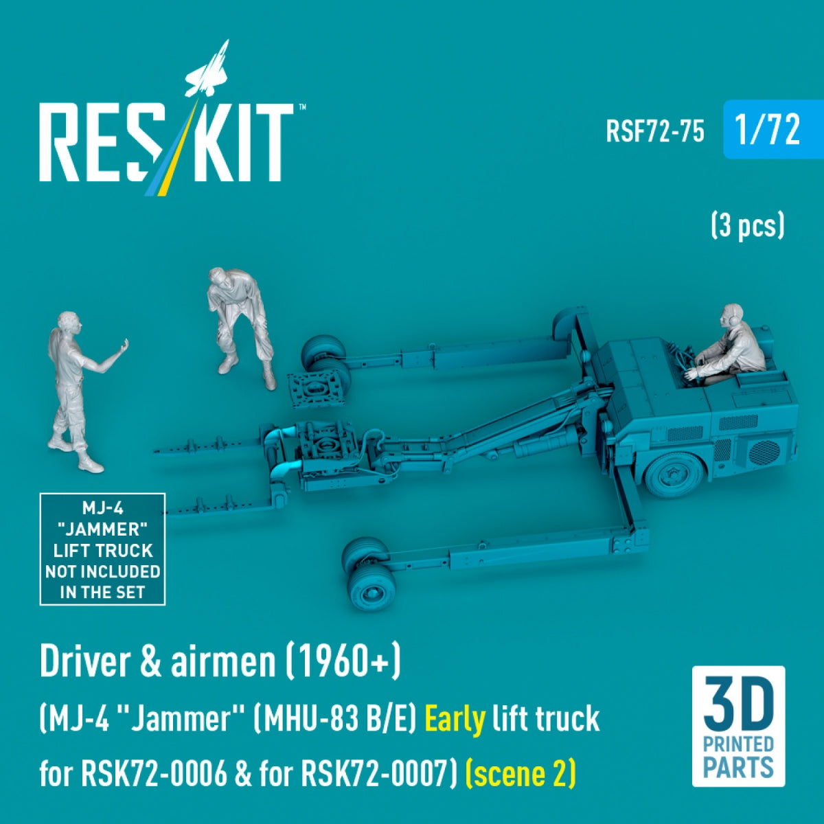 RESKIT RSF72-0075 Conducteur et aviateurs (1960+) (3 pièces) (MJ-4 « Jammer » (MHU-83 B/E) Chariot élévateur ancien pour RSK72-0006 et RSK72-0007) (scène 2) (Impression 3D) 1/72  – imagen 3