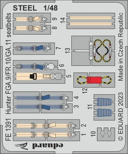 Ceintures de sécurité Eduard FE1391 Hunter FGA.9/ FR.10/ GA.11 en acier Airfix 1/48