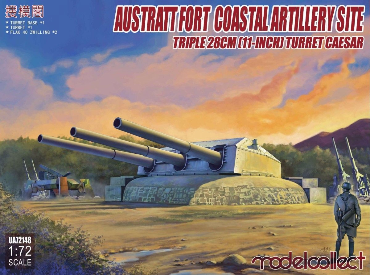 Modelcollect UA72148 Site d'artillerie côtière du fort d'Austratt, tourelle triple de 28 cm, échelle 1/72