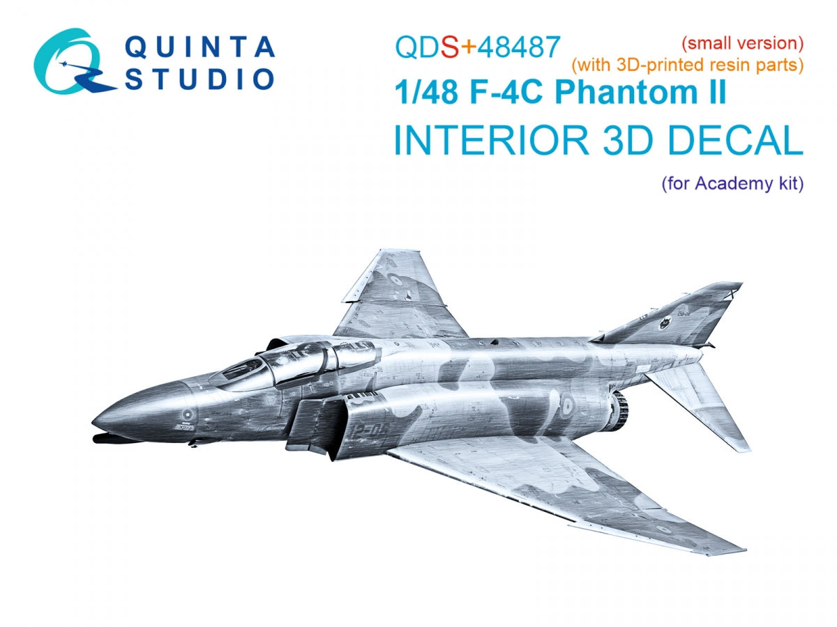 Quinta Studio QDS+48487 F-4C Phantom II Intérieur imprimé en 3D et coloré sur papier décalcomanie (Academy) (Petite version) (avec pièces en résine imprimées en 3D) 1/48