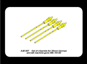 Aber A48 007 Ensemble de 4 canons pour mitrailleuses de 20 mm MG 151/20 d&amp;#39;avions allemands (1/48) – image 3