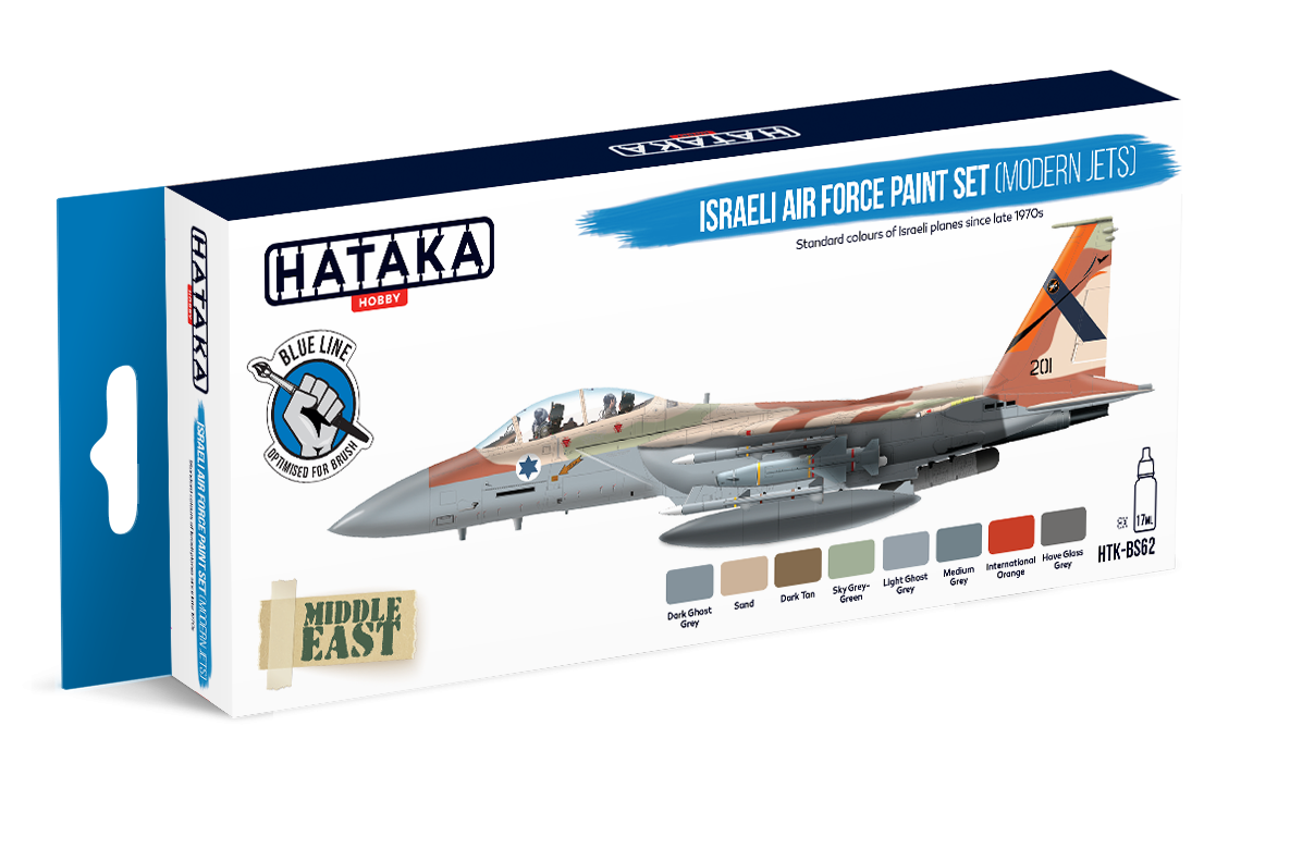 Coffret de peinture Hataka HTK-BS62 pour avions de chasse modernes de l'armée de l'air israélienne (8 x 17 ml).