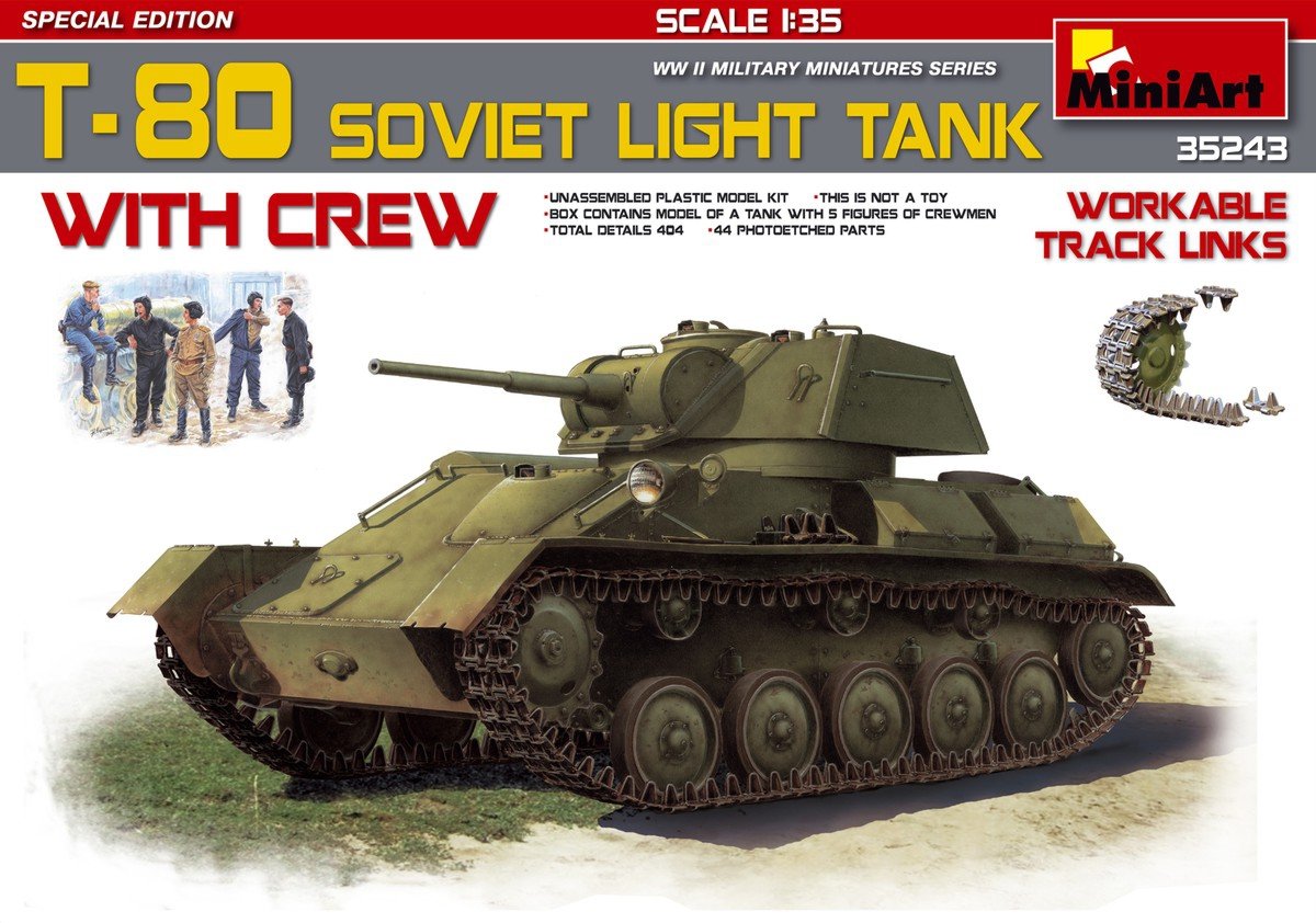 Miniart 35243 T-80 SOVIET LIGHT TANK w/CREW. SPECIAL EDITION (1/35)