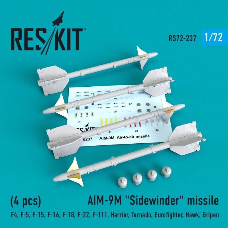 RESKIT RS72-0237 Missile AIM-9M « Sidewinder » (4 pièces) 1/72