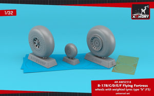 Roues Armory Models AW32318 B-17B/C/D/E/F Flying Fortress avec pneus lestés type « b » (FS), enjoliveurs en photodécoupe 1/32