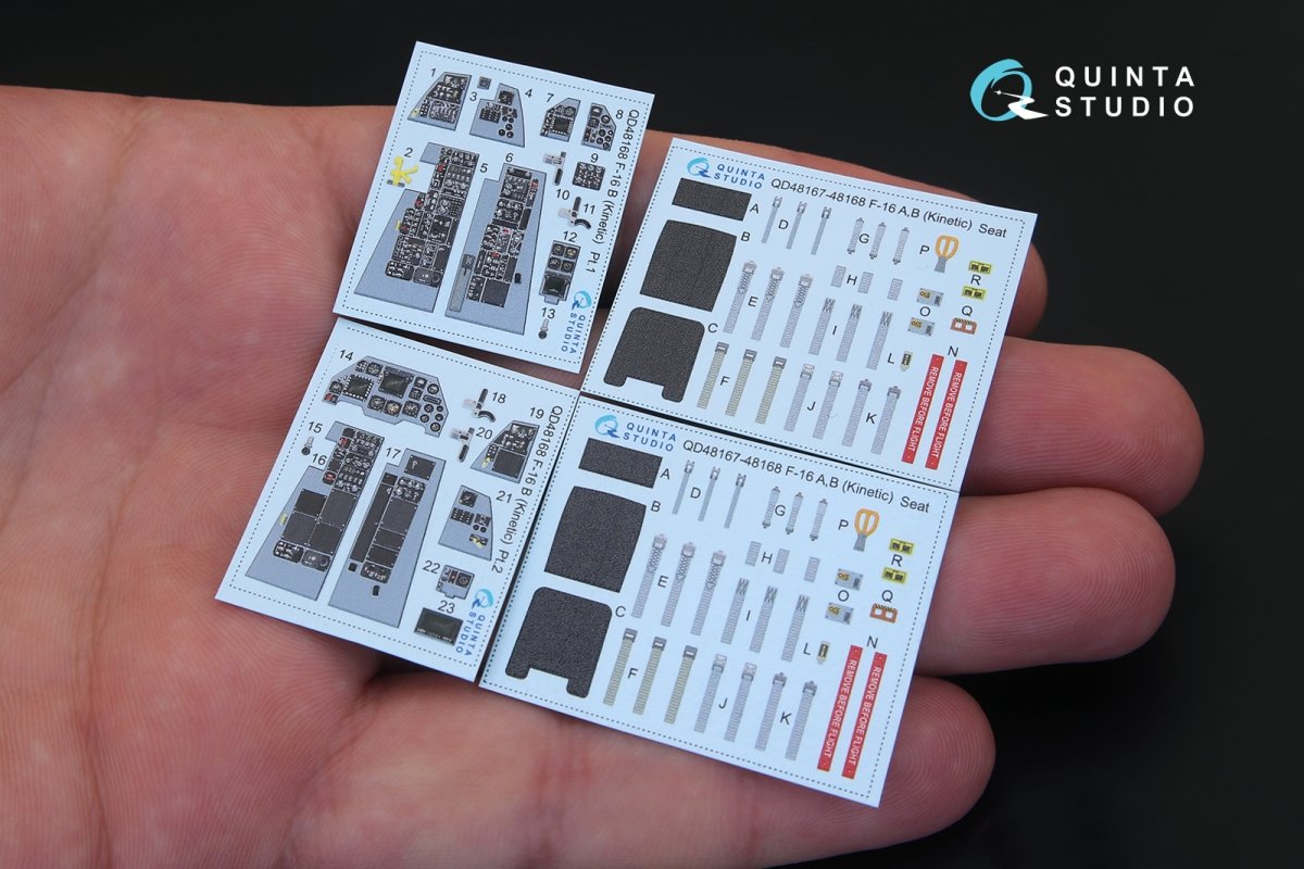 Intérieur imprimé en 3D et coloré sur papier décalcomanie Quinta Studio QD48168 F-16B (pour kit Kinetic) 1/48 – Bild 4