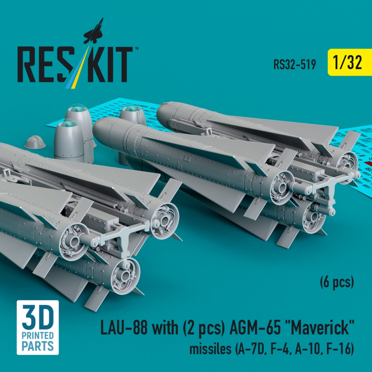 RESKIT RS32-0519 LAU-88 avec (2 pcs) missiles AGM-65 « Maverick » (6 pcs) (Impression 3D) 1/32 – imagen 2