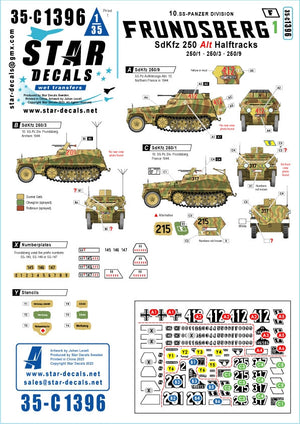 Star Decals 35-C1396 Frundsberg n° 1. 10. Division blindée SS. Versions SdKfz 250 « ALT ». SdKfz 250/1, SdKfz 250/3, SdKfz 250/9 1/35