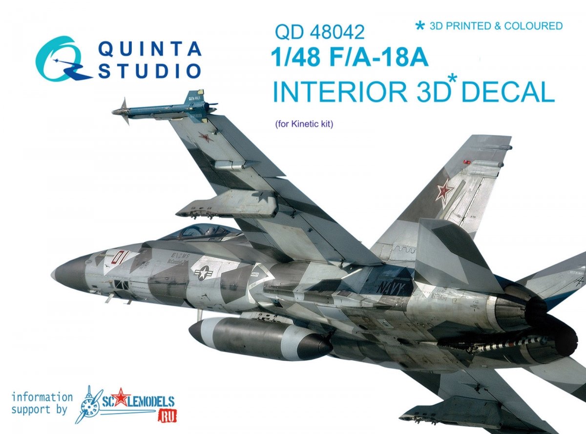 Quinta Studio QD48042 F/A-18A 3D-Printed & coloured Interior on decal paper (for Kinetic) 1/48