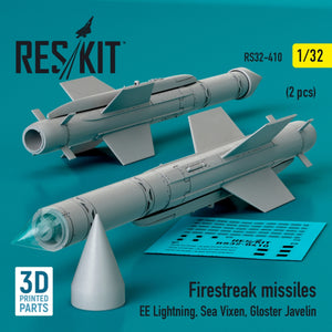 Missiles RESKIT RS32-0410 Firestreak (2 pièces) (Impression 3D) 1/32