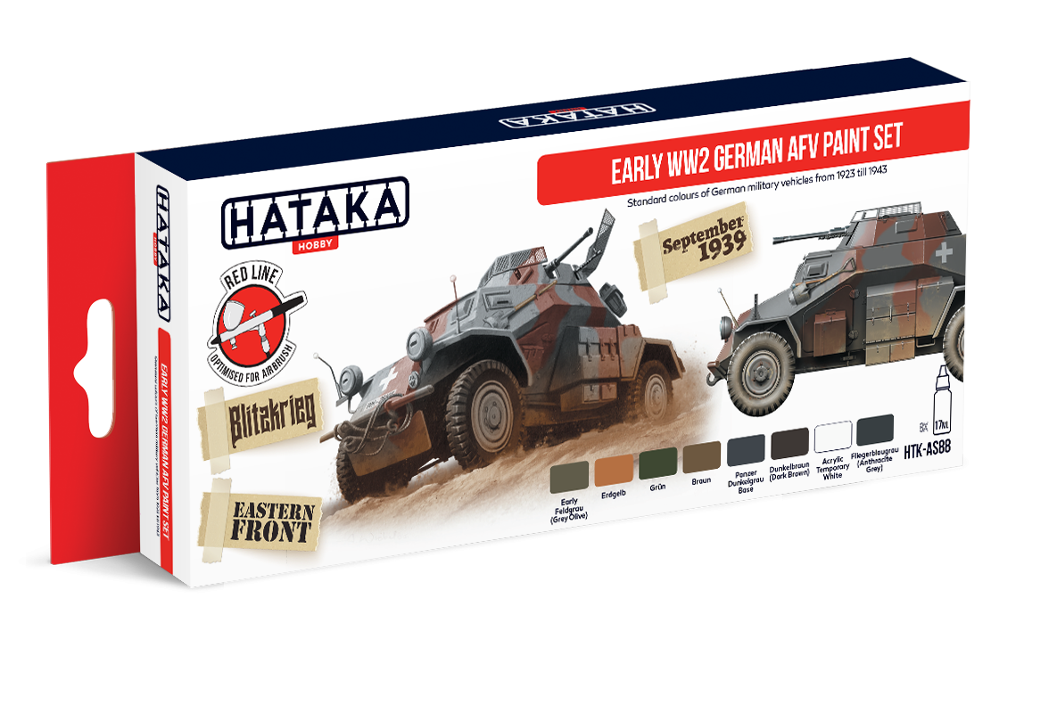 Coffret de peinture Hataka HTK-AS88 pour véhicules blindés allemands du début de la Seconde Guerre mondiale, 8 x 17 ml