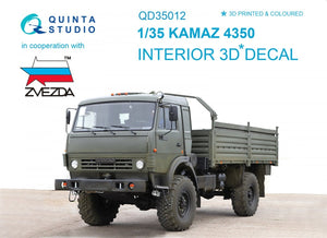 Intérieur imprimé en 3D et coloré sur papier décalcomanie pour la famille KAMAZ 4350 Mustang (Quinta Studio QD35012) (pour les kits Zvezda) 1/35