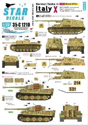 Star Decals 35-C1210 Chars allemands en Italie n° 10. Véhicules blindés mixtes 1/35