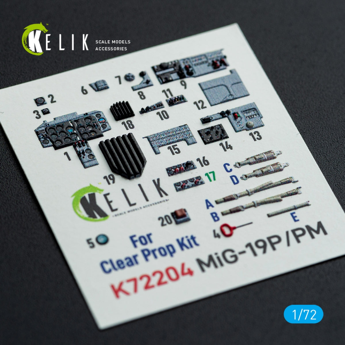 Kelik K72204 MiG-19P/PM - interior 3D decals for ClearProp kit 1/72