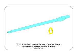 Canon 35L-338 76,2 mm Ordinance QF 3 pouces 17 PDR. Mk. IV pour char Sherman VC Firefly sans frein de bouche, échelle 1/35
