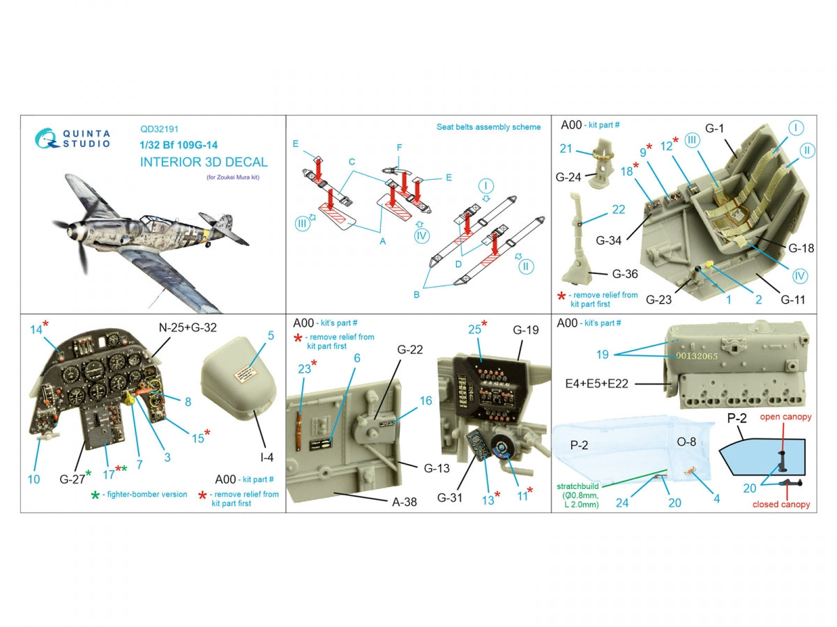 Intérieur coloré imprimé en 3D sur papier décalcomanie (Zoukei Mura SWS) Quinta Studio QD32191 Bf 109G-14, échelle 1/32 – immagine 2