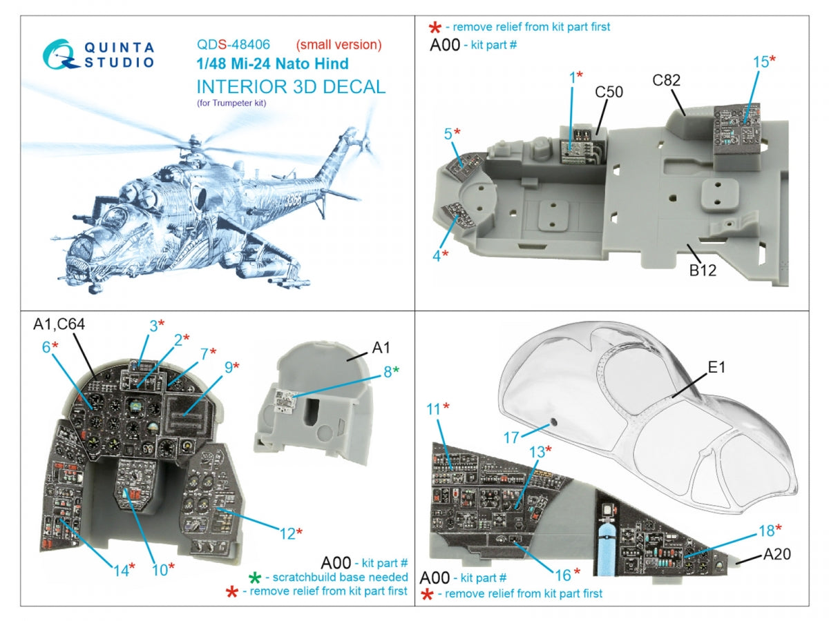 Quinta Studio QDS-48406 Mi-24 Nato Hind 3D-Printed &amp;amp; coloured Interior on decal paper (Trumpeter)(Small version) 1/48 – zdjęcie 2