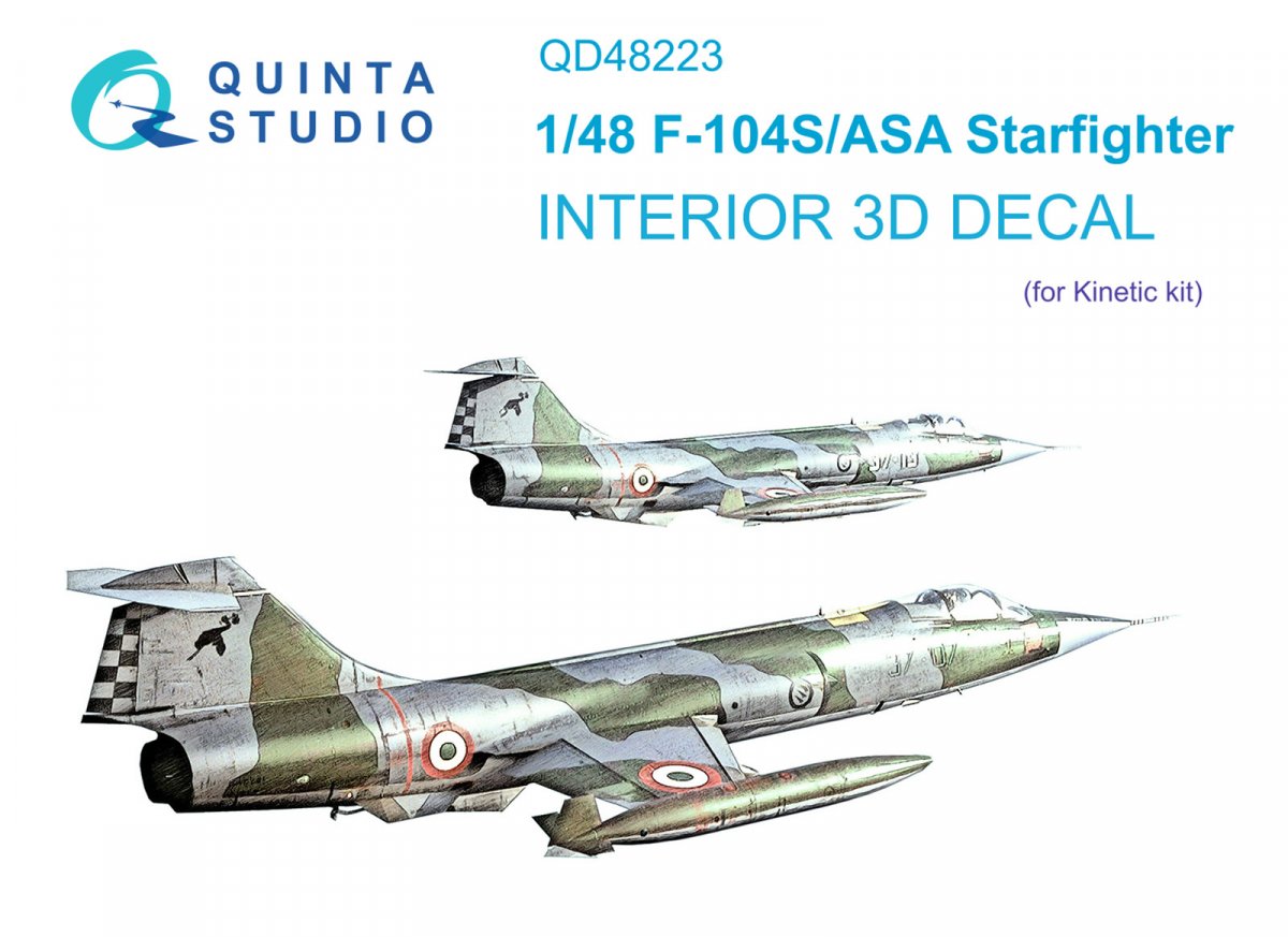 Quinta Studio QD48223 F-104S/ASA 3D-Printed &amp; colored Interior on decal paper (Kinetic) 1/48