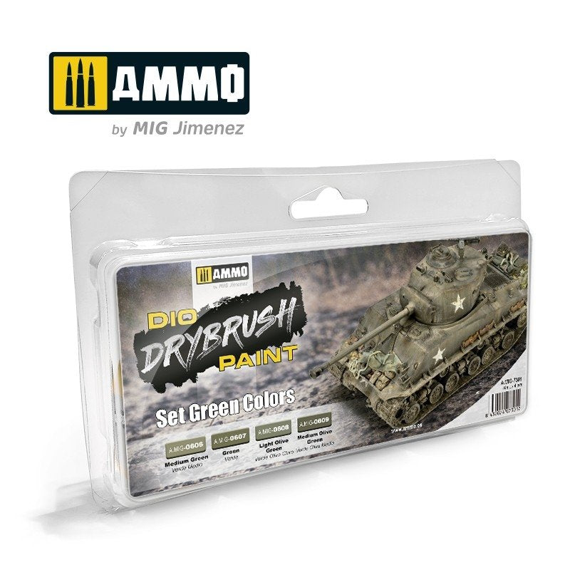 Kit de peinture à sec Ammo of Mig 7301, couleurs vertes, 4 x 40 ml