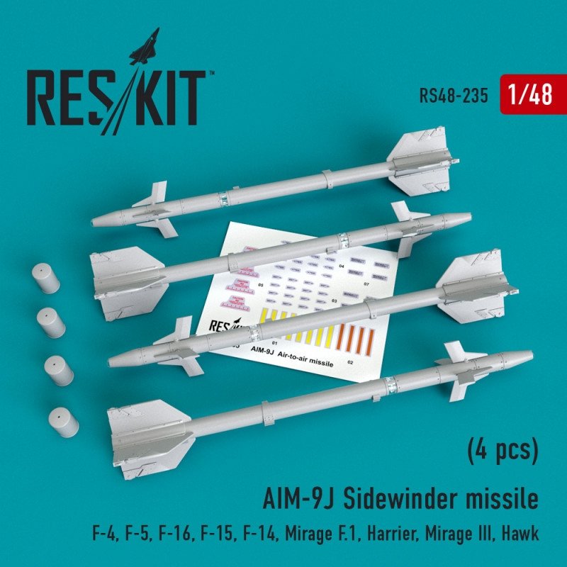 RESKIT RS48-0235 AIM-9J Sidewinder missile (4 pcs) 1/48